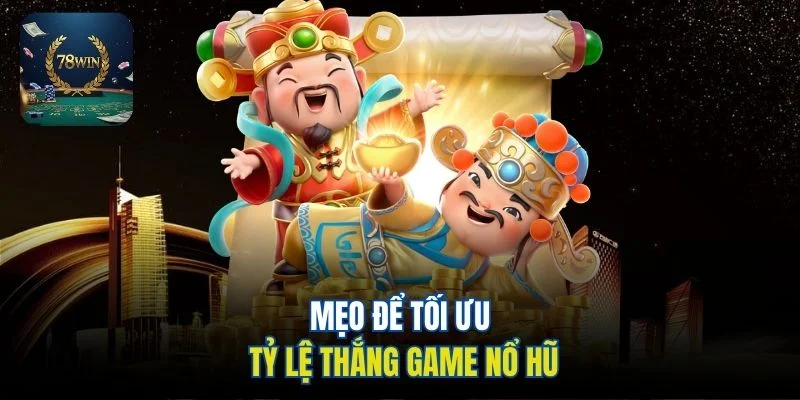Hai nhân vật Thần Tài và các biểu tượng tiền xu trong game nổ hũ.