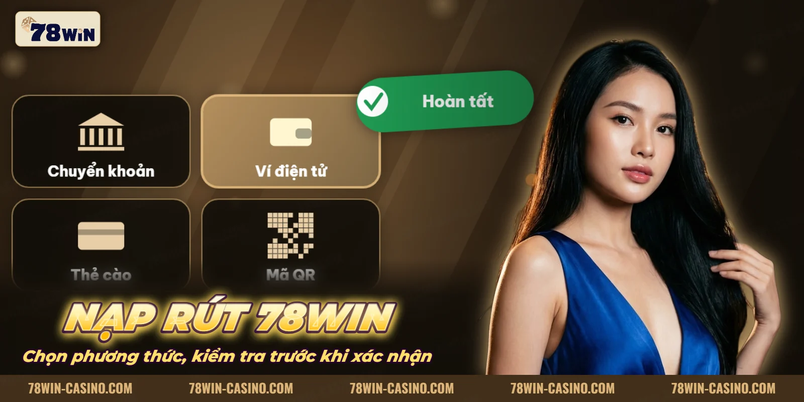 Màn hình chọn phương thức nạp tiền 78WIN và mã QR Màn hình chọn phương thức nạp tiền 78WIN và mã QR